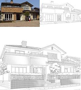 日本建筑分層線型效果圖圖片