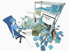 書房里的女孩圖片