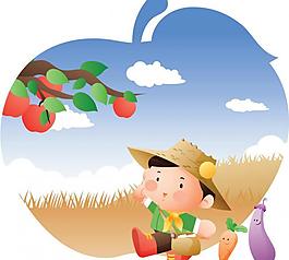 蘋果卡通熱愛勞動的孩子圖片