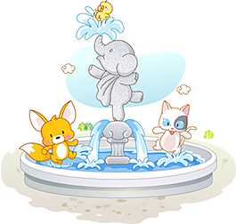 插画 小象喷泉  动漫