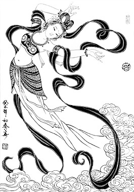 劉公華白描人物-032 飛天