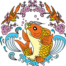 鲤鱼喜鹊鲜花图案