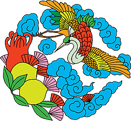 仙鶴桃子圖案