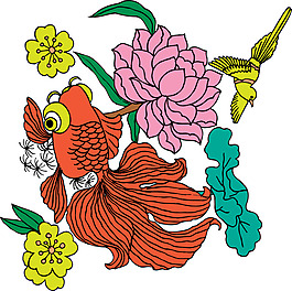 金魚小鳥花紋圖案