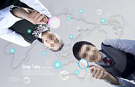 拿著放大鏡的商務男女