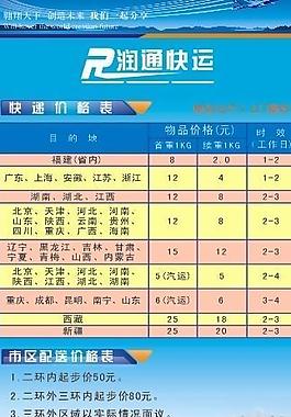 快遞價格表圖片