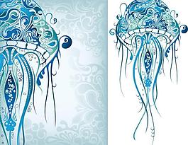歐式海洋生物線條古典花紋花邊底紋圖片