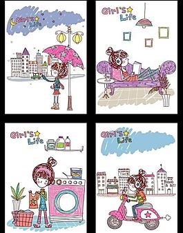 卡通女孩生活筆記本圖片