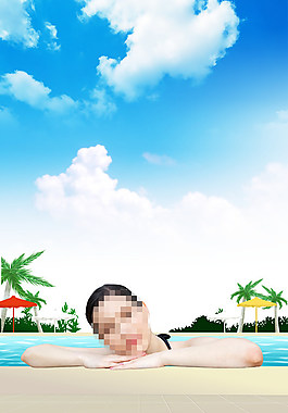 趴在泳池邊上的美女