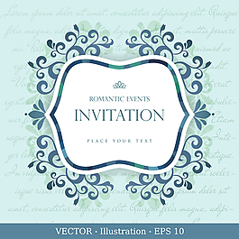 藍色浪漫花紋裝飾邀請卡矢量素材