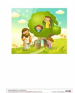 耶穌與小孩子在大樹下