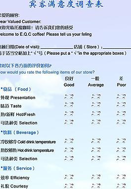 咖啡滿意度調(diào)查表圖片