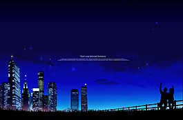 城市夜景和情侶剪影