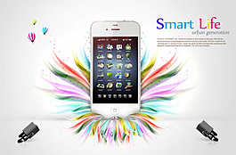 絢麗彩色背景前的手機