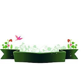 墨綠絲帶小鳥(niǎo)花朵矢量圖