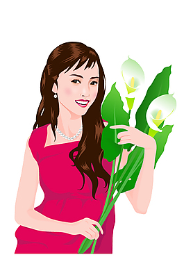 靓女鲜花卡通矢量图