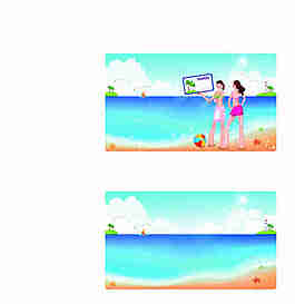 海边两少女卡通矢量图