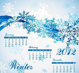 2012日歷冬天雪花夢幻背景圖片
