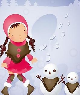 小女孩與雪人圖片