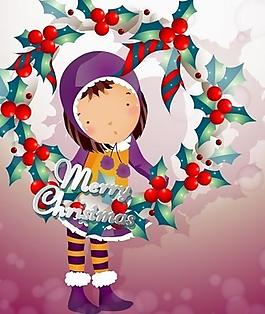小女孩與圣誕花環(huán)圖片