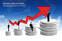 硬幣上的紅色折線箭頭