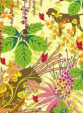 繽紛植物動(dòng)物剪影矢量素材圖片