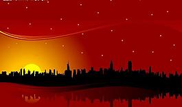 夕陽(yáng) 城市建筑 剪影圖片