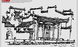 徽派建筑矢量描繪圖片