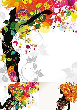2012潮流歐美花紋美女剪影矢量圖片