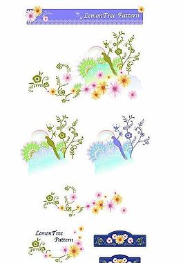 时尚花纹与鹦鹉剪影矢量素材图片