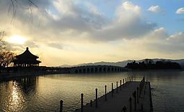 夕陽 昆明湖圖片