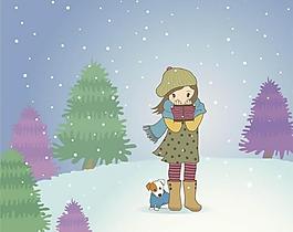 卡通雪地女孩圖片