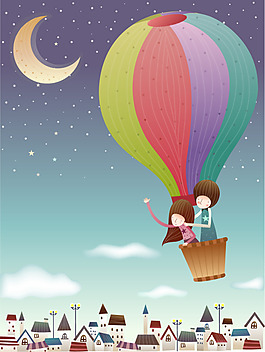 站在熱氣球看風(fēng)景的情侶