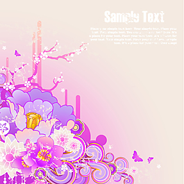 梅花枝牡丹花和花纹插画