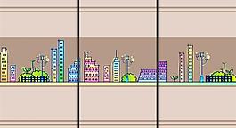 卡通都市風(fēng)景移門(mén)圖案圖片