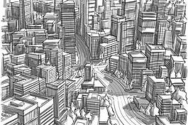 素描城市建筑群圖片
