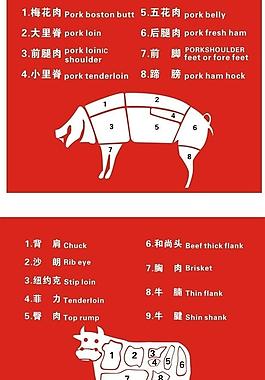 超市豬牛肉分割圖圖片