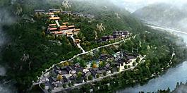 山地仿古建筑群鸟瞰图片