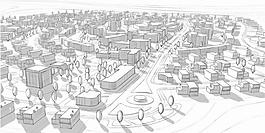 素描城市建筑群圖片