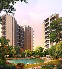 住宅公寓小河水景效果圖圖片