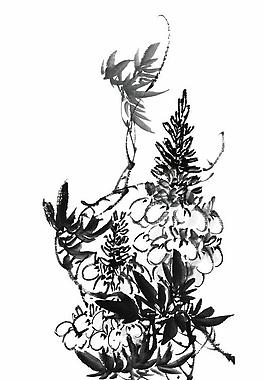 psd分層素材透明背景中國畫水墨植物圖片