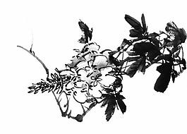 psd分層素材透明背景中國畫水墨植物圖片