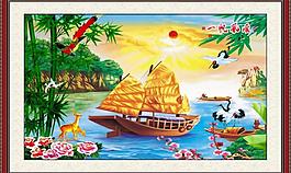 中堂画 壁画 山水画图片