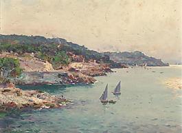 海邊油畫圖片