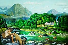 油画风景 山村油画图片