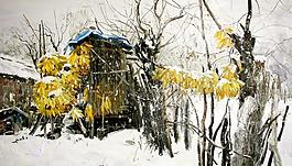 雪林小屋圖片