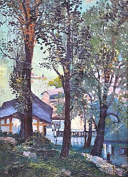 村庄油画图片