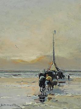 海邊油畫圖片