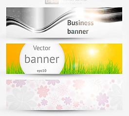動感線條綠草地花朵banners 橫幅圖片