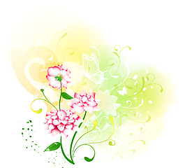 蝴蝶藤蔓和粉色花朵插畫(huà)